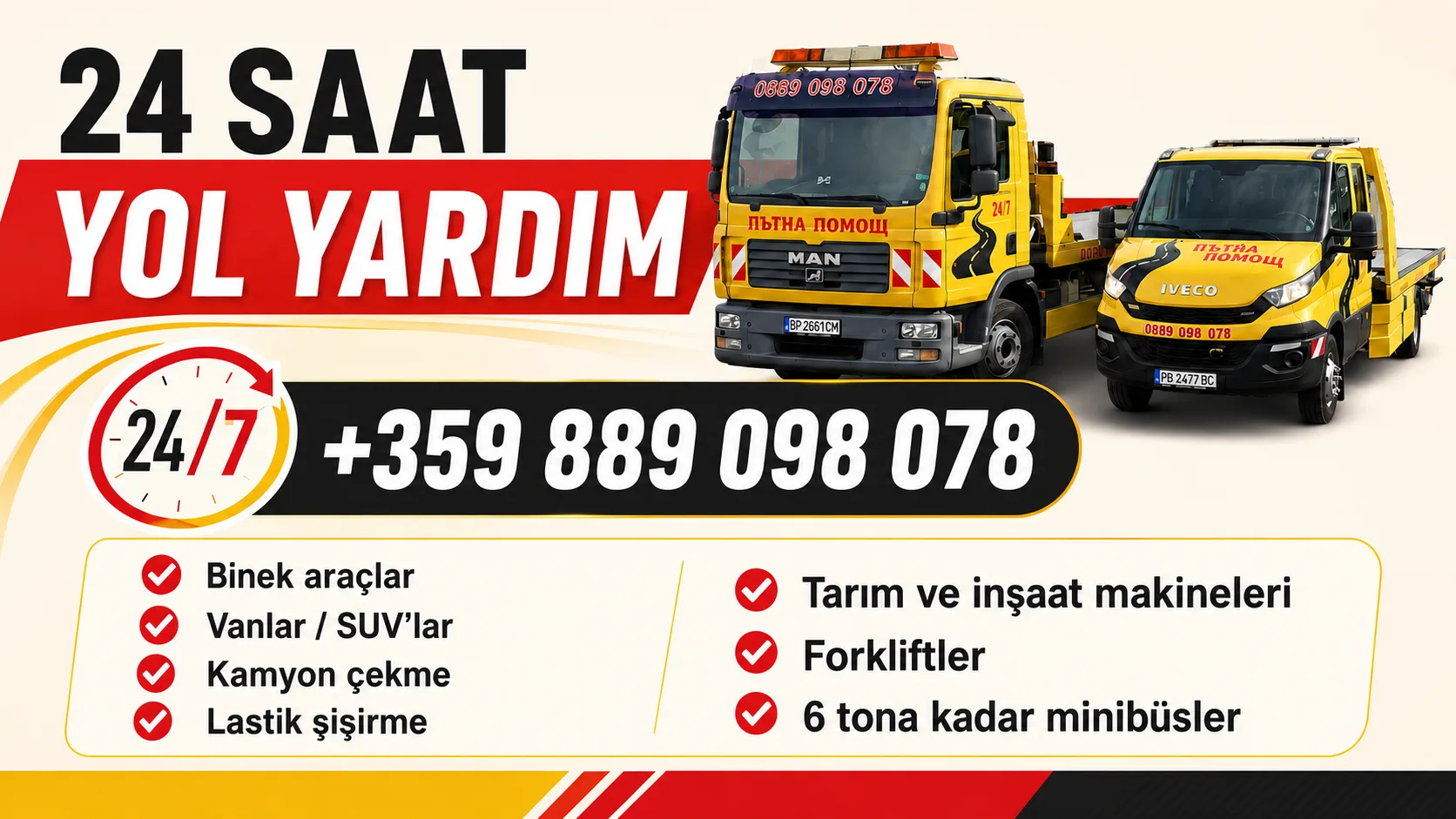 Hizmet listesi — yol yardımı, çekici, yolda kurtarma